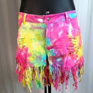 JEANS WOMEN SHREDDED DENIM SHORTS, SIZE: XXL MULTI COLORS